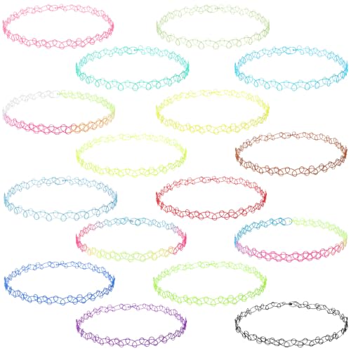 PAGOW Tattoo Choker Set, Stretchy 90s Choker Necklace, Adjustable Retro Y2K Gothic Grunge Chokers Jewelry Accessories - color: 16 Colors,16 Pcs