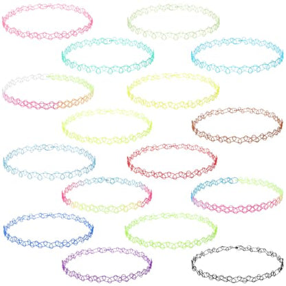 PAGOW Tattoo Choker Set, Stretchy 90s Choker Necklace, Adjustable Retro Y2K Gothic Grunge Chokers Jewelry Accessories - color: 16 Colors,16 Pcs