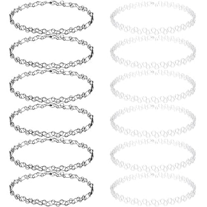 PAGOW Tattoo Choker Set, Stretchy 90s Choker Necklace, Adjustable Retro Y2K Gothic Grunge Chokers Jewelry Accessories - color: Black,Clear,12Pcs