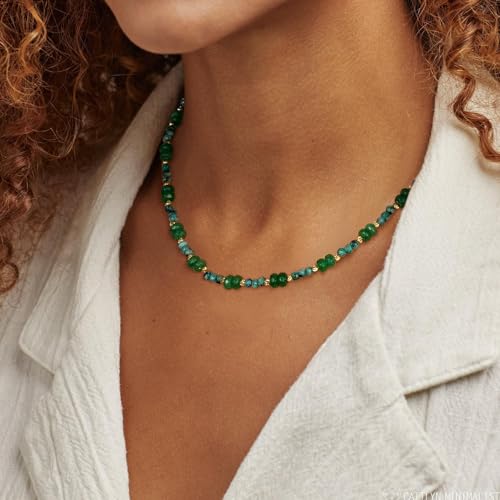 KissYan Beaded Choker Necklace for Women, Colorful Natural Gemstones Pearl Choker 14K Gold Plated Pendant Healing Crystal Necklace Handmade Stone Jewelry Gift | 14K Gold Plated Pendant Necklaces, Natural Gemstones Pearl Choker, Healing Crystal Chain, Hand