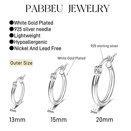 PABBEU 925 Sterling Silver Small Hoop Earrings Set for Women Hypoallergenic | 3Pairs Cubic Zirconia Small Huggie Hoop Earrings Set 13/15/20mm,Nickel-Free Lightweight Comfortable Sleeper Earrings Gift Set - color: 13/15/20mm T Silver
