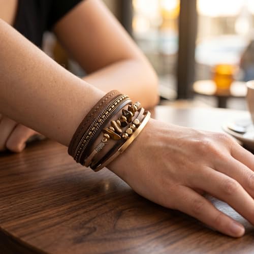 Wrap Bracelets for Women PU Leather Multi-Layer Boho Bracelet with Clasp Handmade Irregular Beads Cuff Bangle Stackable Jewelry Gift - color: Green