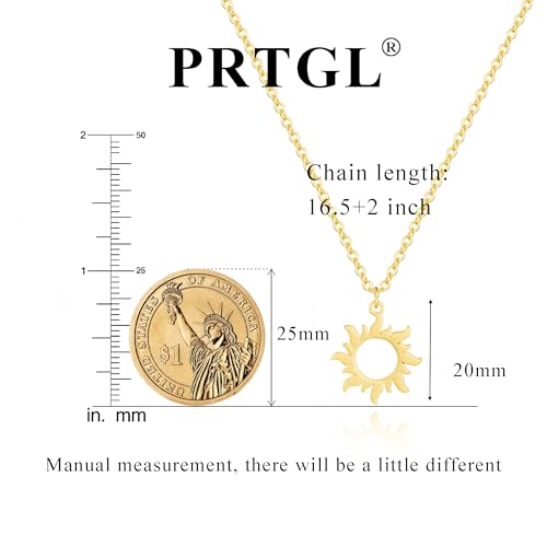 Dainty Gold Necklace: 14k Gold Plated Dianty Boots Bow Sun Moon Horse Evil Eye Conch Seahorse Necklace for Women 16.5"+2" - color: Sun
