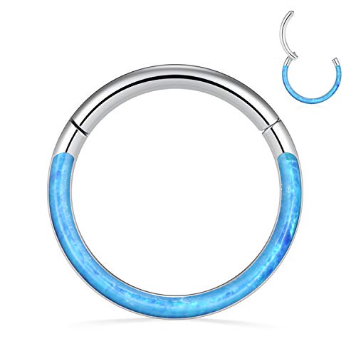 GAGABODY Septum Ring 16 Gauge Earrings Daith Jewelry Surgical Steel Hinged Nose Rings Nose Hoop Cartlidge Earring Hoop Helix Rook Piercing Jewelry - color: Style2:1pc Silver+Blue Opal Single Hoop