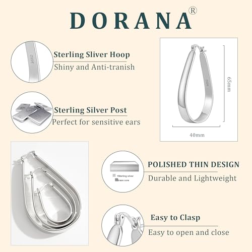 Sterling Silver Hoop Earrings for Women Large Oval Hoop Earrings Lightweight Big Gold Hoops Earrings Hypoallergenic 14K Gold Plated Hoops Earrings Non Tarnish Jewelry Gifts 20/30/40mm - color: Silver-40*65mm