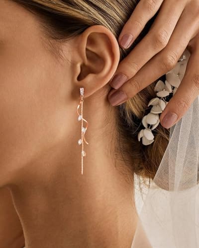 Dangle Earrings for Women - 14K Gold/White Gold/Rose Gold Plated Butterfly Heart Star Hoop Chain Long Tassel Cubic Zirconia CZ Dangle Earrings - color: Rose gold CZ Twist