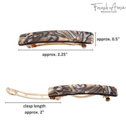French Amie Bar Onyx Silver Grey Small 2 1/4 Inch Hair Clip Barrette | Handmade Cellulose Acetate Durable Grip For Women Girls Teens Everyday Style - color: Onyx Silver Grey