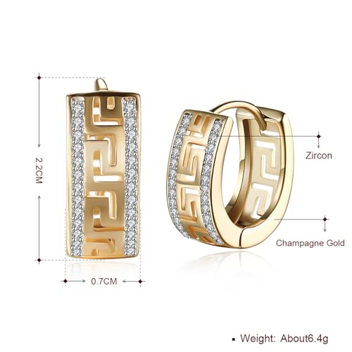 14K Rose Gold Plated Three Row Cubic Zirconia Small Huggie Hoop Earrings Fashion Jewelry for Men Women - color: rose