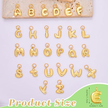 A-Z Bubble Letter Charms 18K Gold Filled Charms for Jewelry Making Gold Initial Alphabet Charms Pendants for Women Men Necklace Choker Bracelet Making - color: Letter E