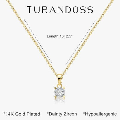 Turandoss Cubic Zirconia Necklace for Women, 14K Gold Plated Necklace | Gold Choker Necklace for Women, Trendy CZ Pearl Necklace, Simple Wedding Prom Jewelry, Bridesmaids Gifts - color: Square Zircon