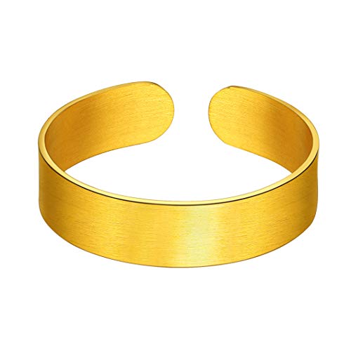 Stainless Steel Open Band Ring for Men Women 18K Gold/Black Plated Brush/Smooth Surface Rings Set Minimalist Jewelry(with Gift Box) - color: 01-Gold 5mm Brush Surface