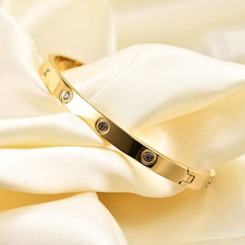 MYNENEY Womens Bracelets Stainless Steel Pave Cubic Zironia Stackable - color: 6mm-Crystal Gold, size: 6 Inch