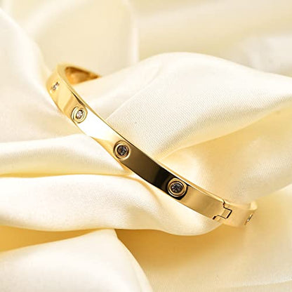 MYNENEY Womens Bracelets Stainless Steel Pave Cubic Zironia Stackable - color: 6mm-Crystal Gold, size: 6 Inch