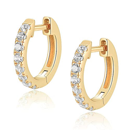 14K Gold Plated Hoop Earrings for Women with 925 Sterling Silver Post, Lightweight Small Hoop Earrings 15mm/20mm Huggie Hoop Earrings - color: CZ - 14K Gold Plated, size: 15MM