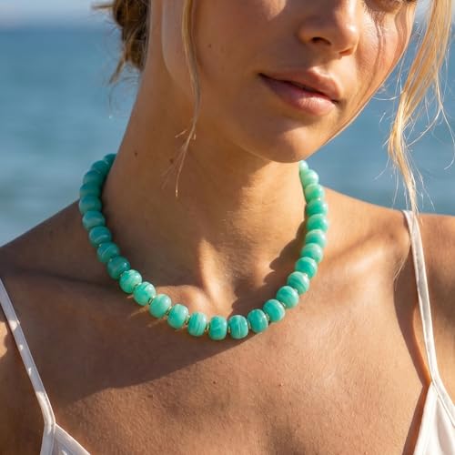 SHERLOVE Chunky Statement Large Resin Beaded Choker Necklaces for Women | Big Lightweight Bead Beaded Necklace Trendy Fashion Boho Summer Beach Vacation Jewelry - color: Beaded Choker Mint-Green