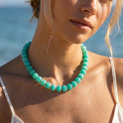 SHERLOVE Chunky Statement Large Resin Beaded Choker Necklaces for Women | Big Lightweight Bead Beaded Necklace Trendy Fashion Boho Summer Beach Vacation Jewelry - color: Beaded Choker Mint-Green