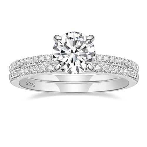 EAMTI 1.2CT 925 Sterling Silver Bridal Ring Sets Round CZ Engagement Promise Rings for Her Wedding Bands for Women Size 3-13 - color: Sterling Silver-SILVER