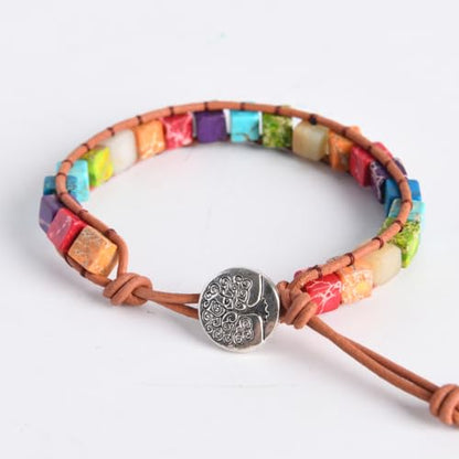 YGLINE Boho Handmade Wrap Leather Tube Crystal Stone Bracelet for Women - color: Chakra Cube