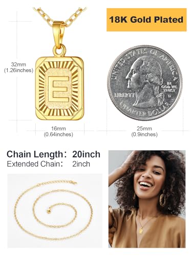 U7 Initial Necklaces for Women, Square Letter Pendant Necklace | Gold & Silver Plated A-Z Pendant | Personalized Large Monogram | 20+2" Adjustable Chain | Gift Packed for Mom Wife Friends - color: a. Gold, style: E