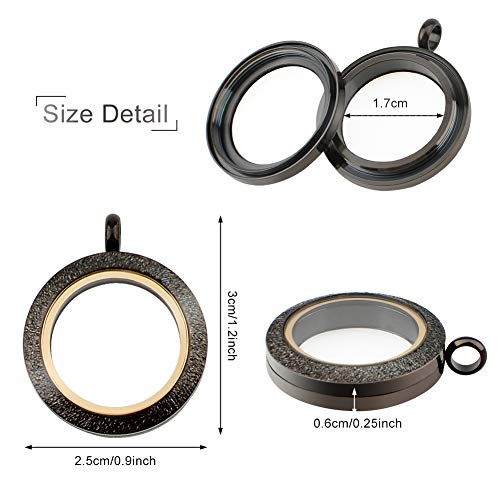 WANDIC Photo Charms, Set of 4 Matte Stainless Steel Round Memory Locket Pendant Bridal Wedding Bouquet Charms for Photo or Wedding, 25mm - color: 4pcs-gun Black Matte