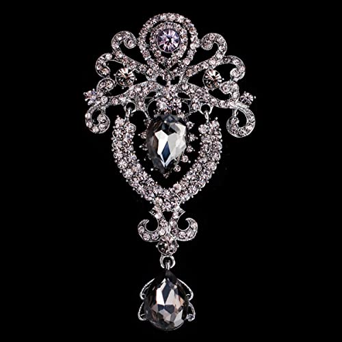 seven wolves Women Crystal Bouquet Brooch Pin All-Match Accessories Rhinestone Brooches and Pins - color: Grey B