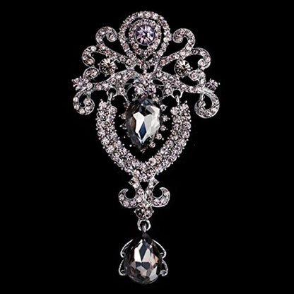 seven wolves Women Crystal Bouquet Brooch Pin All-Match Accessories Rhinestone Brooches and Pins - color: Grey B