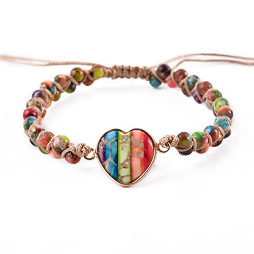 YGLINE Stone Bead Yoga Meditation Bracelet Healing Crystal Double Layer Natural Gemstone Beaded Relax Anxiety Bracelets for Women Men - color: chakra heart