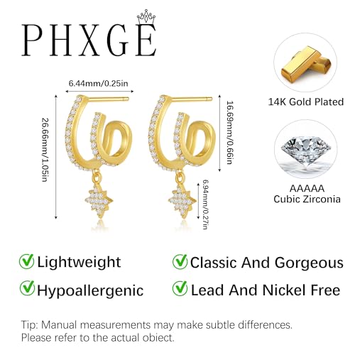 Gold Hoop Earrings for Women Trendy, 14K Gold Plated Huggie Earrings - color: Dangle