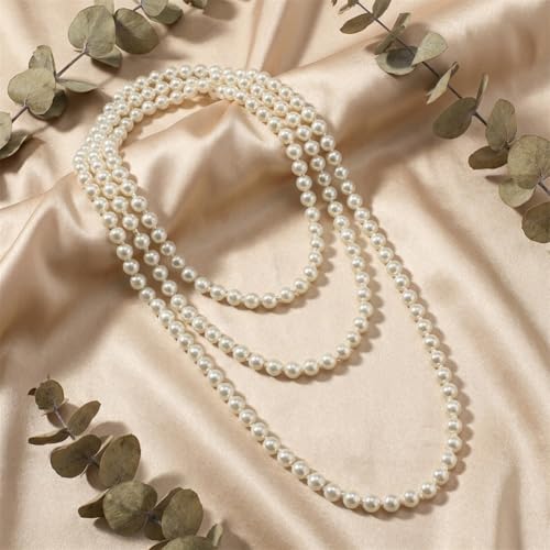 Long Pearl Beaded Necklace Layered Big Small Beads Pearl Necklaces Multi Strand Pearls Necklaces for Women Trendy Jewelry Gift - color: F: 190CM