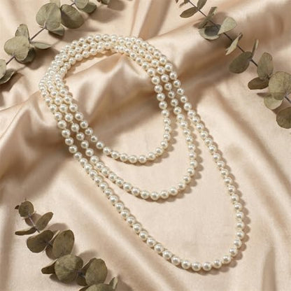 Long Pearl Beaded Necklace Layered Big Small Beads Pearl Necklaces Multi Strand Pearls Necklaces for Women Trendy Jewelry Gift - color: F: 190CM