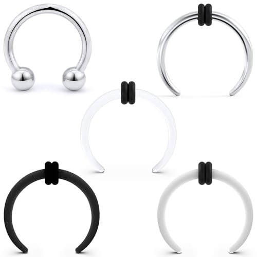 Lcolyoli Large Septum Rings 16G 14G 12G 10G 8G 6G PA Ring Internally Threaded Spike Horseshoe Barbell Stainless Steel & Acrylic Plastic Pincher Tapers C Shape Buffalo Stretcher Expander for Women Men - color: 10G