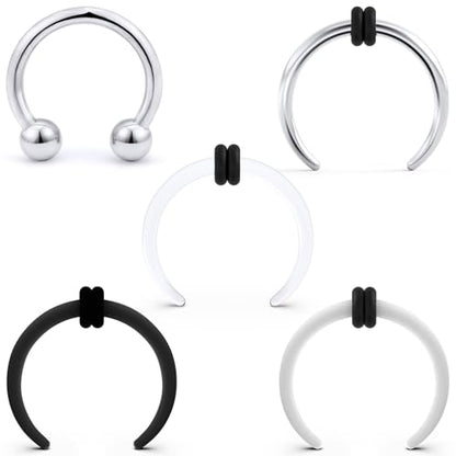 Lcolyoli Large Septum Rings 16G 14G 12G 10G 8G 6G PA Ring Internally Threaded Spike Horseshoe Barbell Stainless Steel & Acrylic Plastic Pincher Tapers C Shape Buffalo Stretcher Expander for Women Men - color: 10G