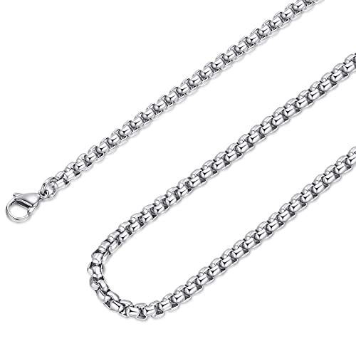 Square Rolo Chain Necklace Stainless Steel Round Box Necklace for Men Women/2mm-7mm/16Inch-36Inch - color: Stainless Steel-Silver, size: 34 Inches, style: 2 mm width