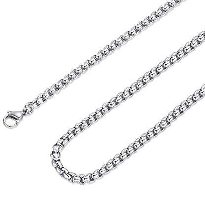 Square Rolo Chain Necklace Stainless Steel Round Box Necklace for Men Women/2mm-7mm/16Inch-36Inch - color: Stainless Steel-Silver, size: 34 Inches, style: 2 mm width