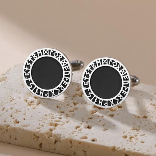 Cufflinks for Men Delicate Stainless Steel Wedding Business Cufflinks Gifts for Groom Husband French Shirt Accessories - style: Viking Symbol-Silver