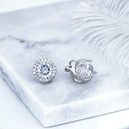 YOQUCOL 8MM Cubic Zirconia Crystal Clip On Stud Earrings Round Non Pierced Earrings for Women - color: White