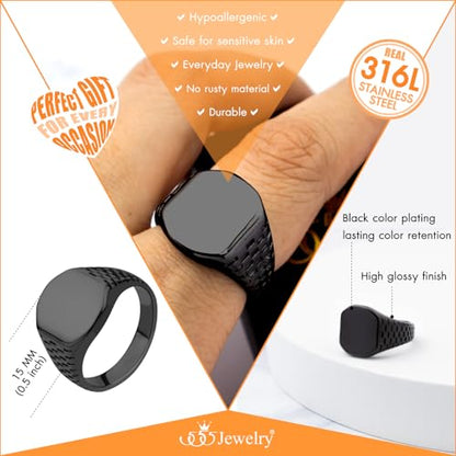 555Jewelry Stainless Steel Solid Plain High Polish Round Signet Ring for Men - color: Square Black