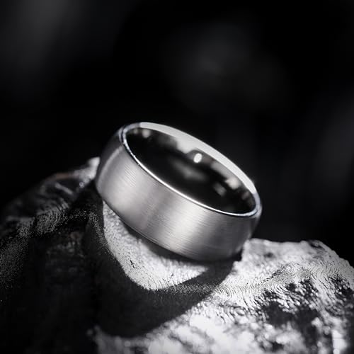 King Will Wedding Band for Men Women, 2/4/6/7/8mm Domed Matte Brushed Tungsten Carbide Rings, Solid/Dual Color Engagement Rings, Comfort Fit - color: Gunmetal Grey-8mm
