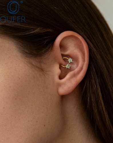 OUFER Septum Rings 16g Septum Jewelry Star Daith Earrings Gothic Tragus Helix Piercing Jewelry for Women Men - color: Gold Black