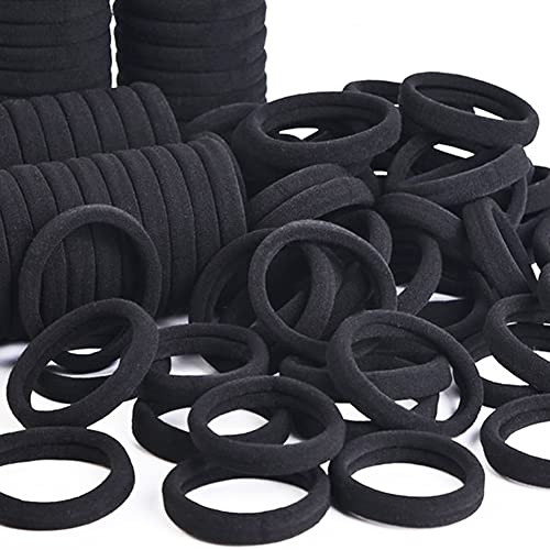 J-MEE Hair Bands 100PCS Seamless Cotton Ponytail Holders Scrunchies Hair Accessories for Thick Hair (black) - color: Black
