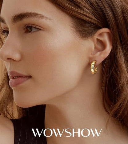 wowshow Gold Hoop Earrings for Women Chunky Hoops 14K Gold Plated Thick Hollow Tube Lightweight Earrings for Mother Birthday Gifts 20/25/30/40/50MM - color: Gold-20MM