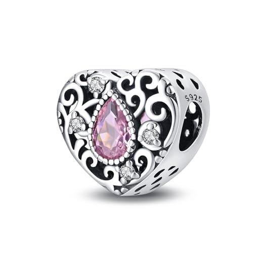 Pandach 925 Sterling Silver Charms for Bracelet&Necklace Dangle Pendant Bead with 5A Cubic Zirconia Stones,Jewelry Beads Gifts for Women - style: Vintage pink beads