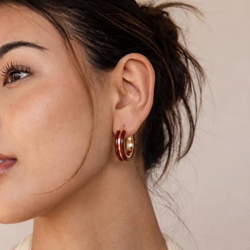 Dr's gift Chunky Leopard Print Earrings for Women 14K Gold Plated Statement Huggie Hoop Earrings Brown Acrylic Tortoise Resin Cheetah Trendy Jewelry - color: red
