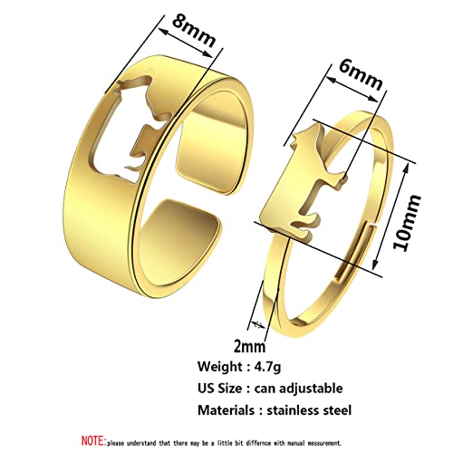 2PCS Matching Cute Animals Promise Engagement Rings for Couples Men Women Jewelry Band Sets 316L Stainless Steel Adjustable Open Ring - color: Cow-s