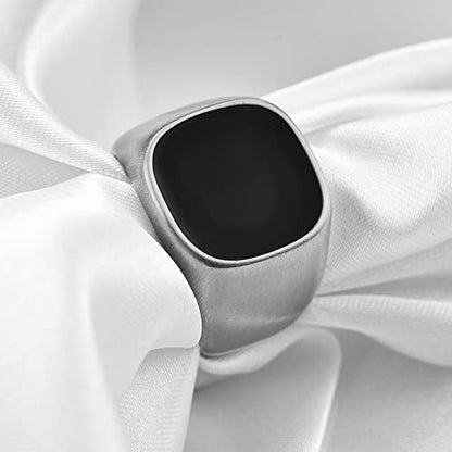 VQYSKO 14K Gold Plated Square Signet Ring | Stainless Steel Band for Men - color: Square Silver+Black