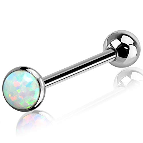 OUFER Titanium Tongue Piercing Barbell Jewelry Tongue Rings with White Opal G23 Solid Titanium Tongue Rings for Women Men - color: White Opal