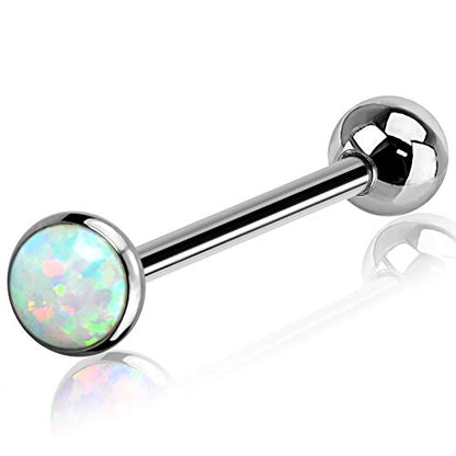 OUFER Titanium Tongue Piercing Barbell Jewelry Tongue Rings with White Opal G23 Solid Titanium Tongue Rings for Women Men - color: White Opal