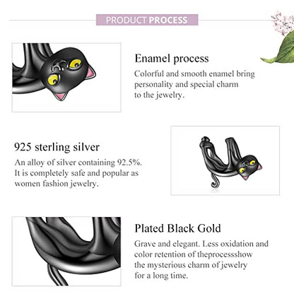 Hummingbird Charms For Bracelets 925 Sterling Silver Animal Dangle & Beads Butterfly Cat Beads Charms For Women Jewelry Gift - color: Black Cat