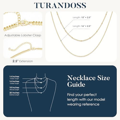 Turandoss Gold Layered Necklaces for Women Dainty 14K Gold Plated Chain Set | Stack Cuban Link Chain Necklace Personalized Lip Satellite Flat Curb Link Necklaces for Women Trendy Set - color: Link/Satellite Chain