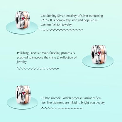 Annmors S925 Clip Spacer Safety Chain Stopper Charms for Pandora, Gift Mom Daughter Friend Sister Wife Grandma Girlfriend Fmaily On Christmas Mothers Valentines Halloween Graduation - color: C07-Love U Spacer